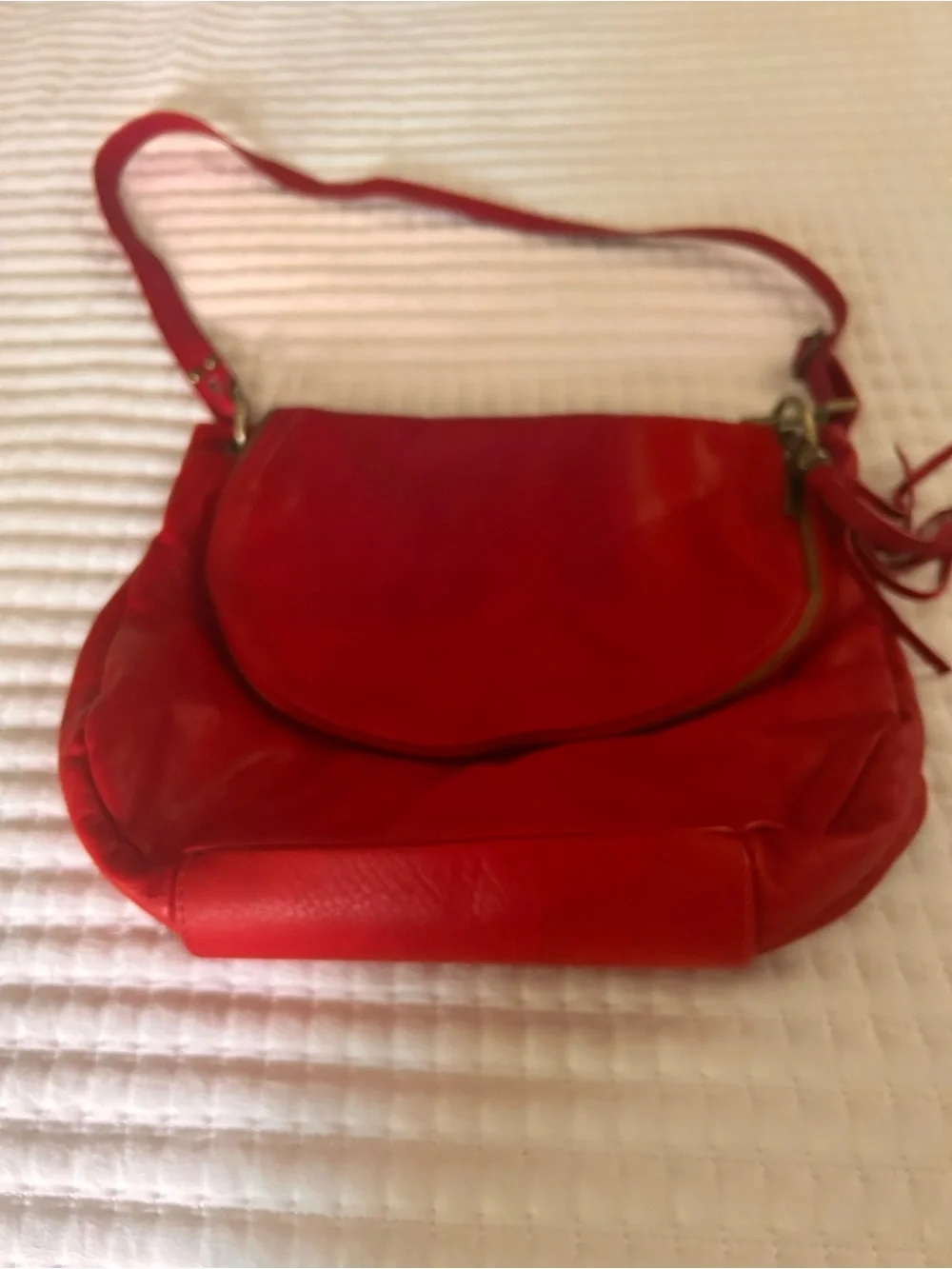 Red Leather Hobo Crossbody Shoulder Bag - Sleek Everyday Style